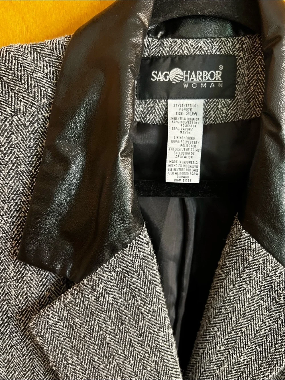 Sag Harbor Black & White Tweed Blazer with Black Faux Leather Collar